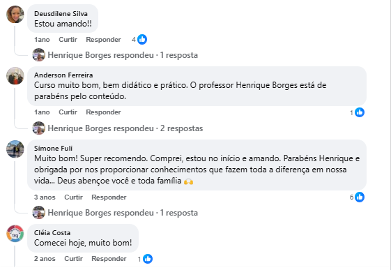 Comentários de alunos sobre o curso