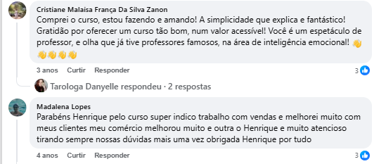 Depoimentos de alunos sobre o curso